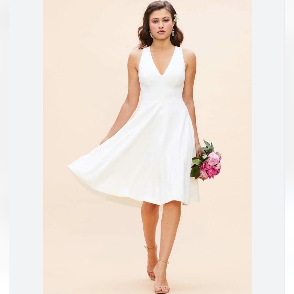 Nwot Dress the Population Catalina Off White V neck Fit & Flare Dress